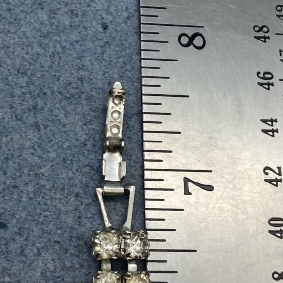 Vintage Rhinestone Diamond Bracelet 7 In Silver Double Row Snap Bling Glam Retro - Picture 9 of 9